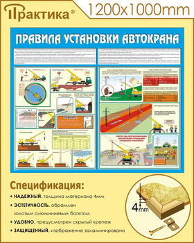 C33 Стенд правила установки автокранов (1200х1000 мм, пластик ПВХ 3 мм, алюминиевый багет золотого цвета) - Стенды - Тематические стенды - Магазин охраны труда и техники безопасности stroiplakat.ru